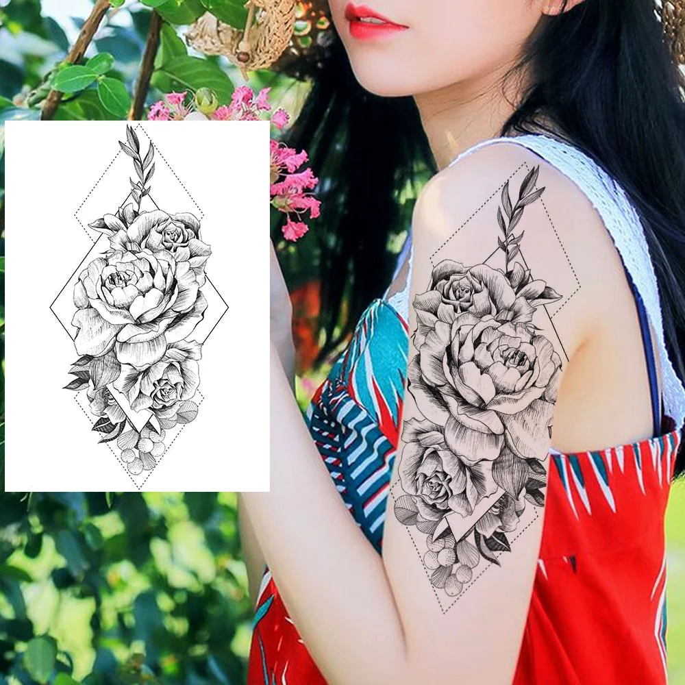 Realistic Sexy Peony Tattoos Temporary Women Adult Flower Arm Tattoos Sticker Waterproof Fake Floral Bloosom Body Leg Art Tatoos 530-1