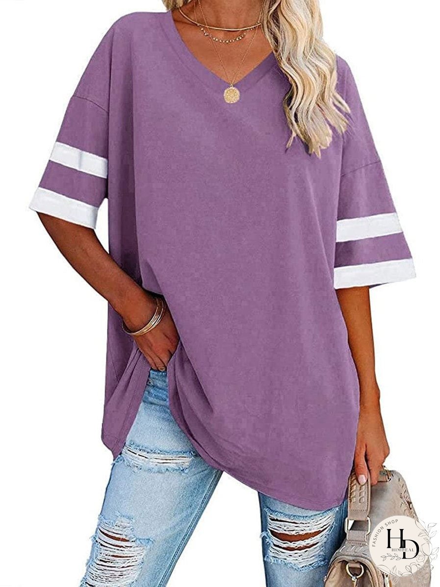 V Neck T-Shirt with Contrast Stripes