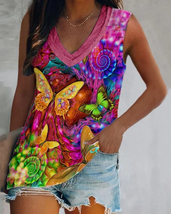 🔥kukelife🔥Magic Butterfly Abstract V-Neck Sleeveless Vest