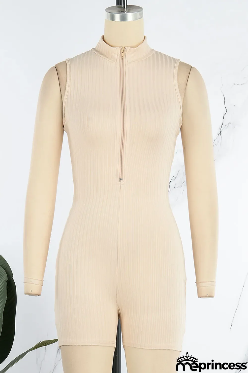 Pink Casual Solid Patchwork Zipper Collar Skinny Jumpsuits