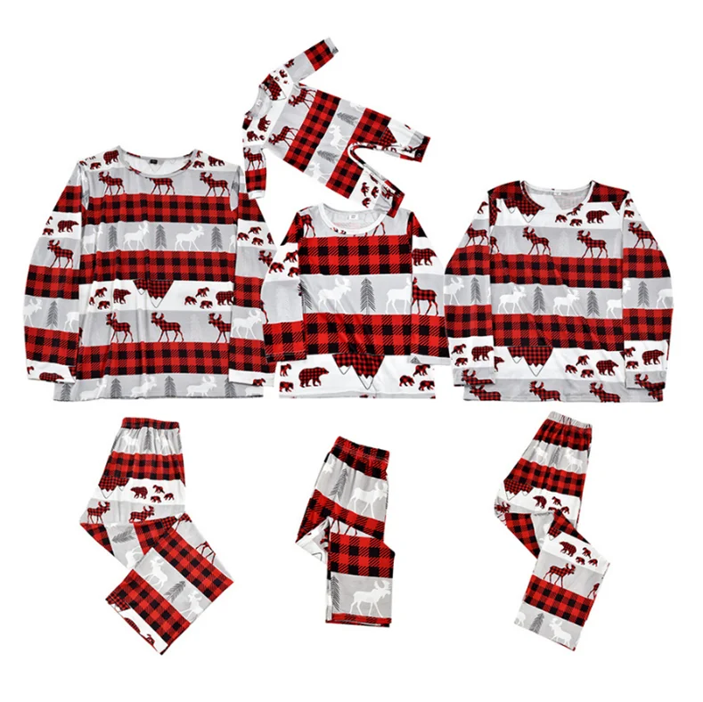 Christmas print patchwork round collar pajamas set
