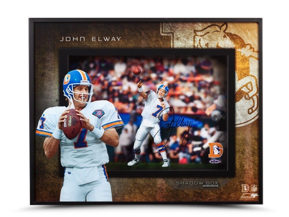 John Elway Autographed 16X20 Framed Shadowbox Photo Poster painting Prolific Passer Broncos UDA