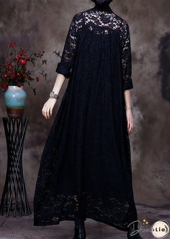 Plus Size Black V-Neck Lace Party Dress Spring (Limited Stock)