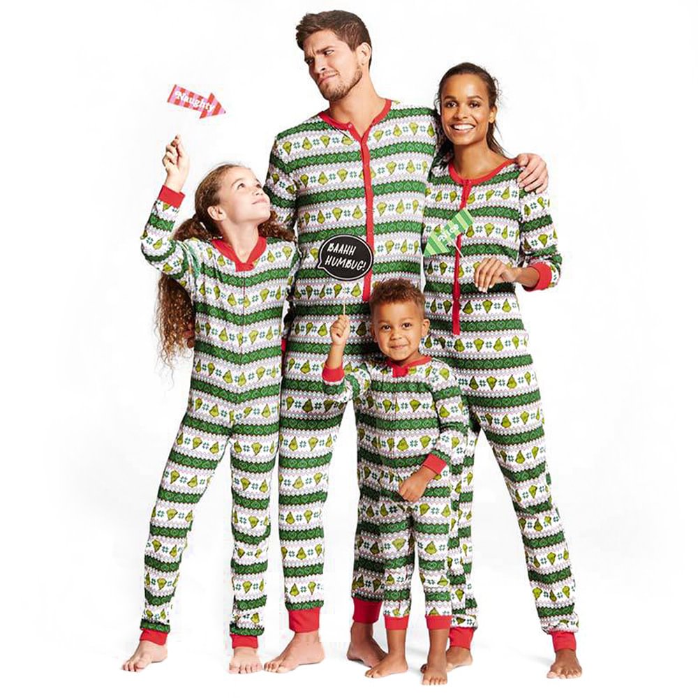 Green Striped Print Family Matching Christmas Jumpsuit Pajamas-Pajamasbuy