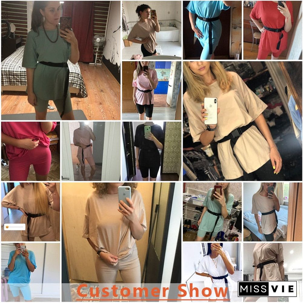 Casual Solid Outfits Women'S Two Piece Suit With Belt Home Loose Sports Tracksuits Fashion Bicycle Summer Hot Suit