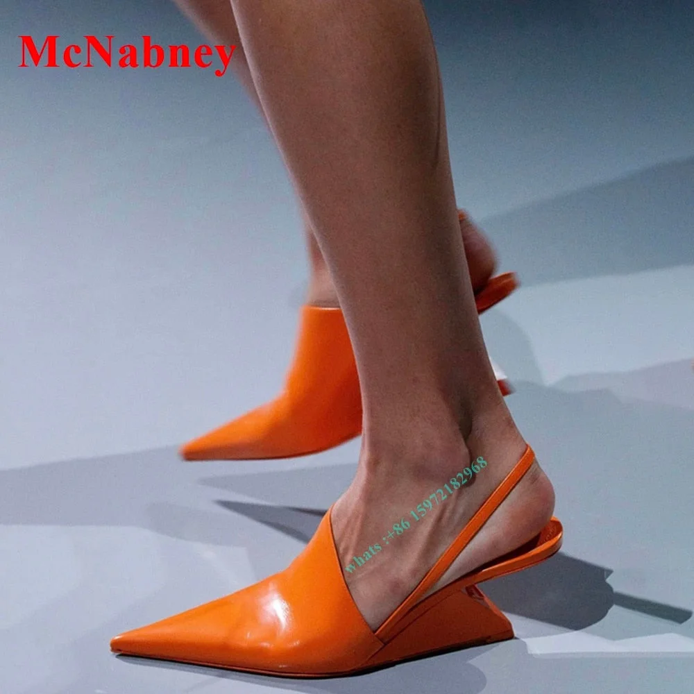 2022 New Spring Strange Heel Sandals Pump Pointy Toe Solid Leather Slip On Slingback Pumps Women Designer Shoes Party Prom Sexy