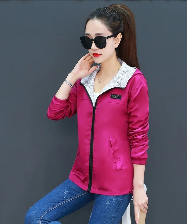 NEEDBO NEW Women Bomber Women Jacket Pocket Hooded Two Side Wear Outwear Windbreaker Famale Zipper Long Sleeve Coat 2021