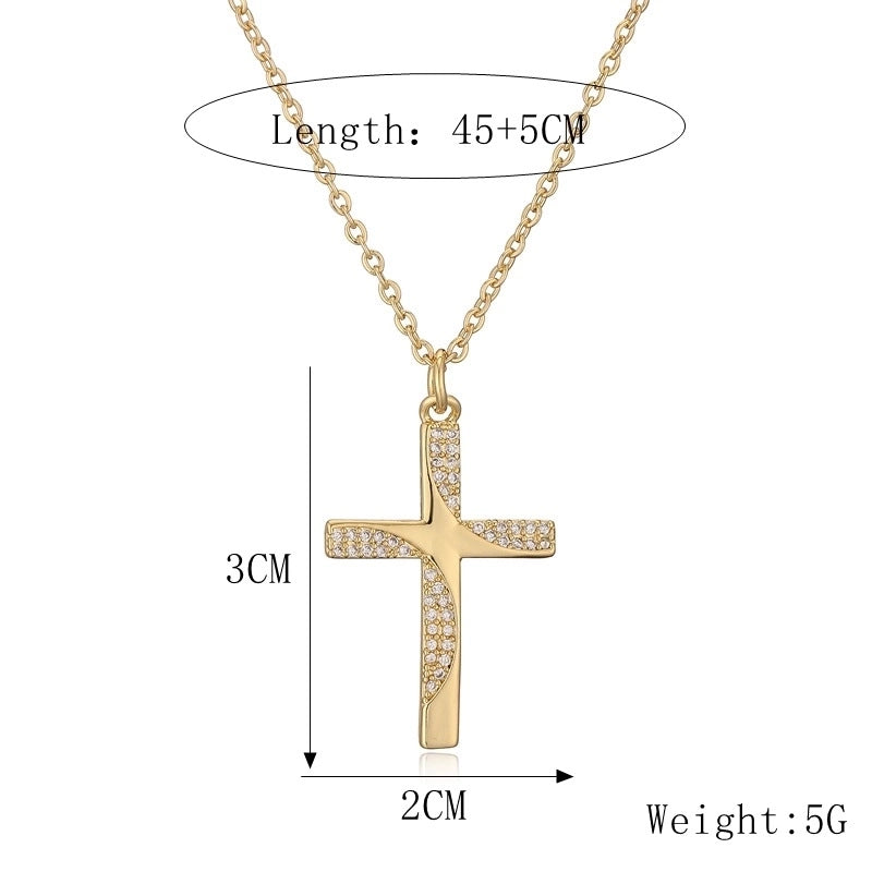 Copper IG Style Modern Style Inlay Cross Zircon Pendant Necklace