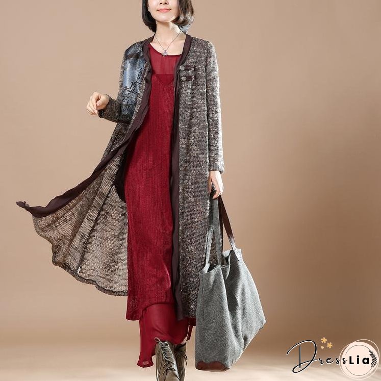 Gray patchwork long sweater coats plus size cardigans orignal design