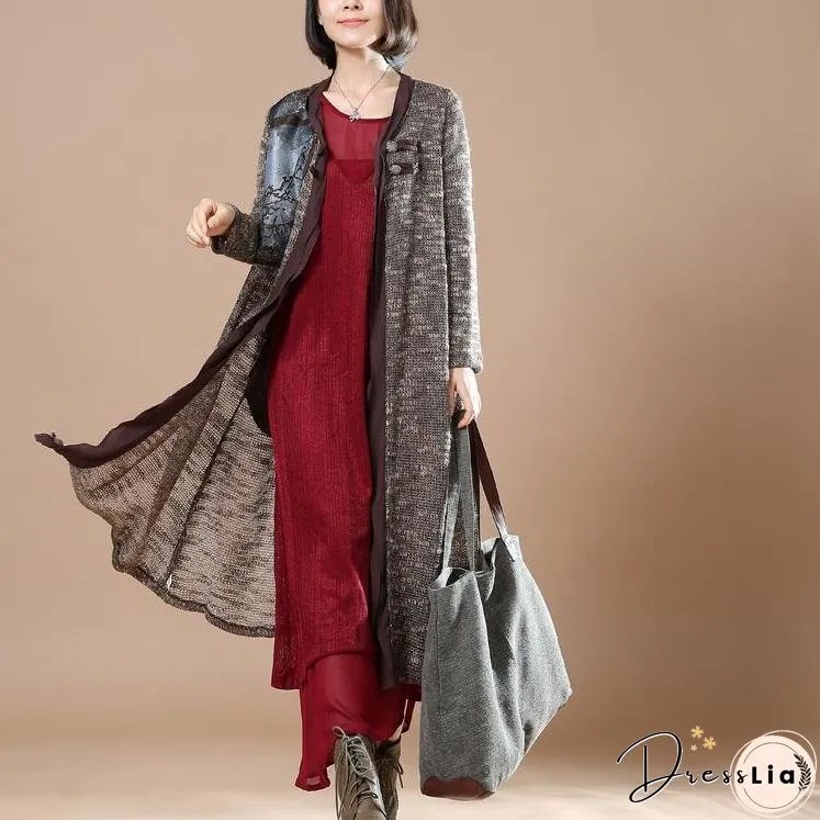Gray patchwork long sweater coats plus size cardigans orignal design