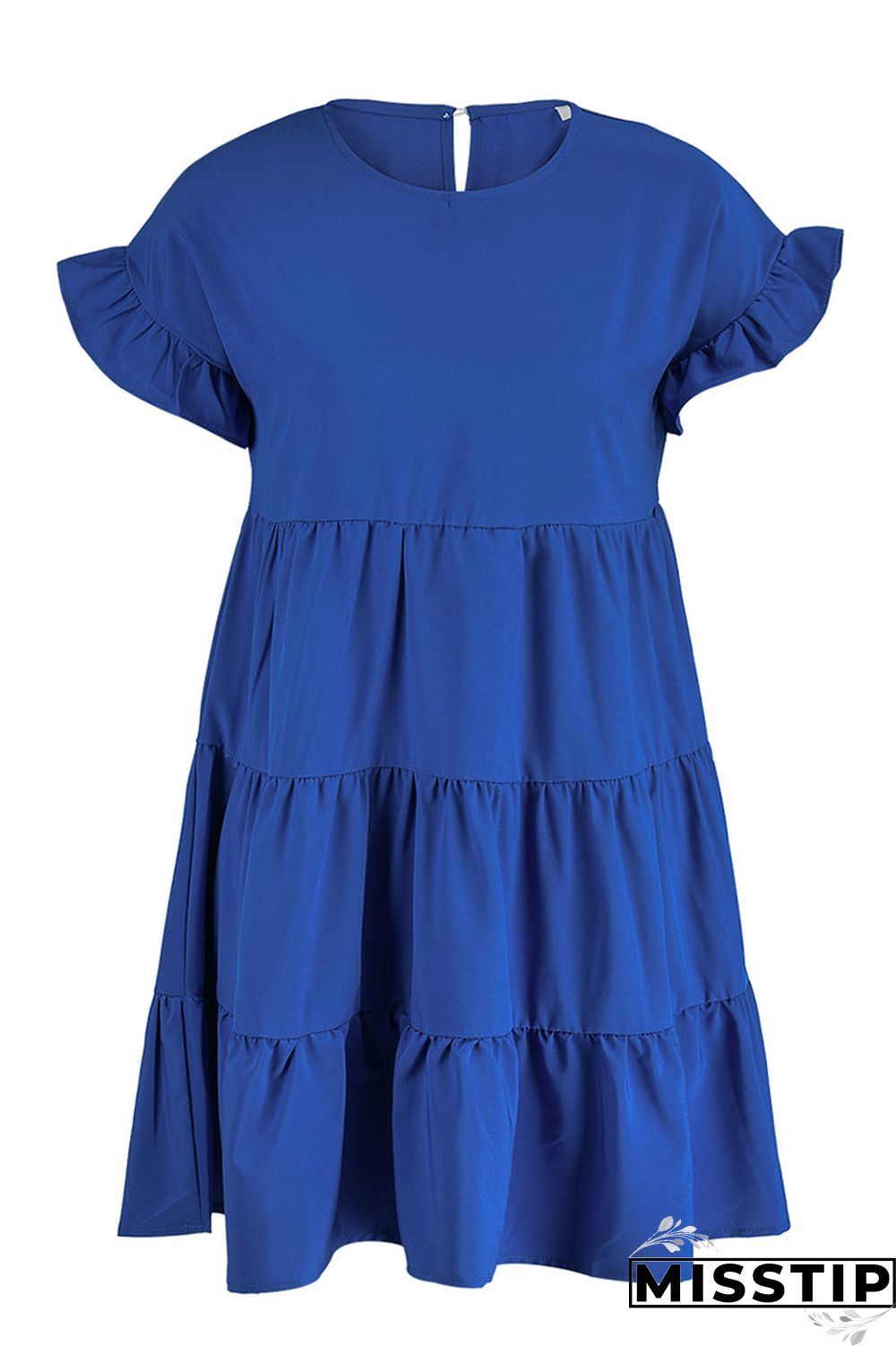 Blue Casual Solid Patchwork Fold Stringy Selvedge O Neck A Line Dresses