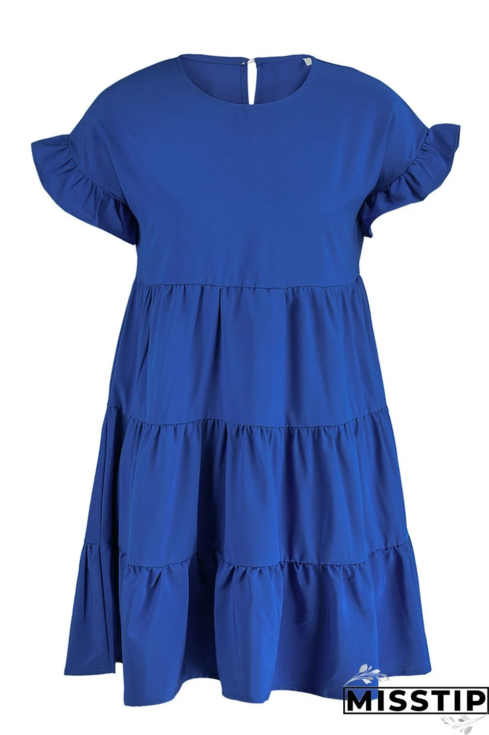 Blue Casual Solid Patchwork Fold Stringy Selvedge O Neck A Line Dresses