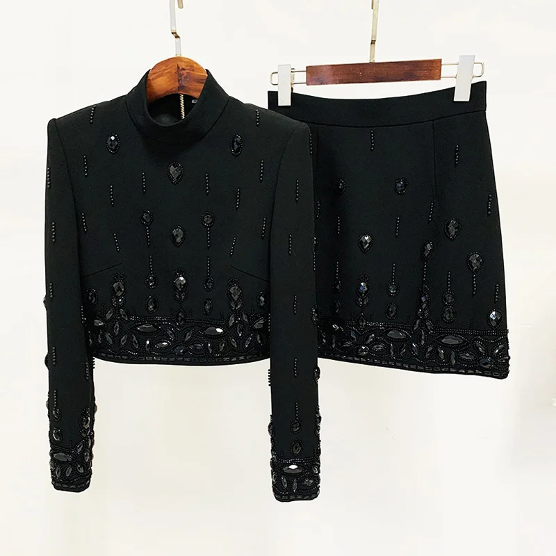 Nigikala Nigikala Star Fashion New Heavy Industry Nails And Studded Short Blouse Half-Skirt Set Two Sets
