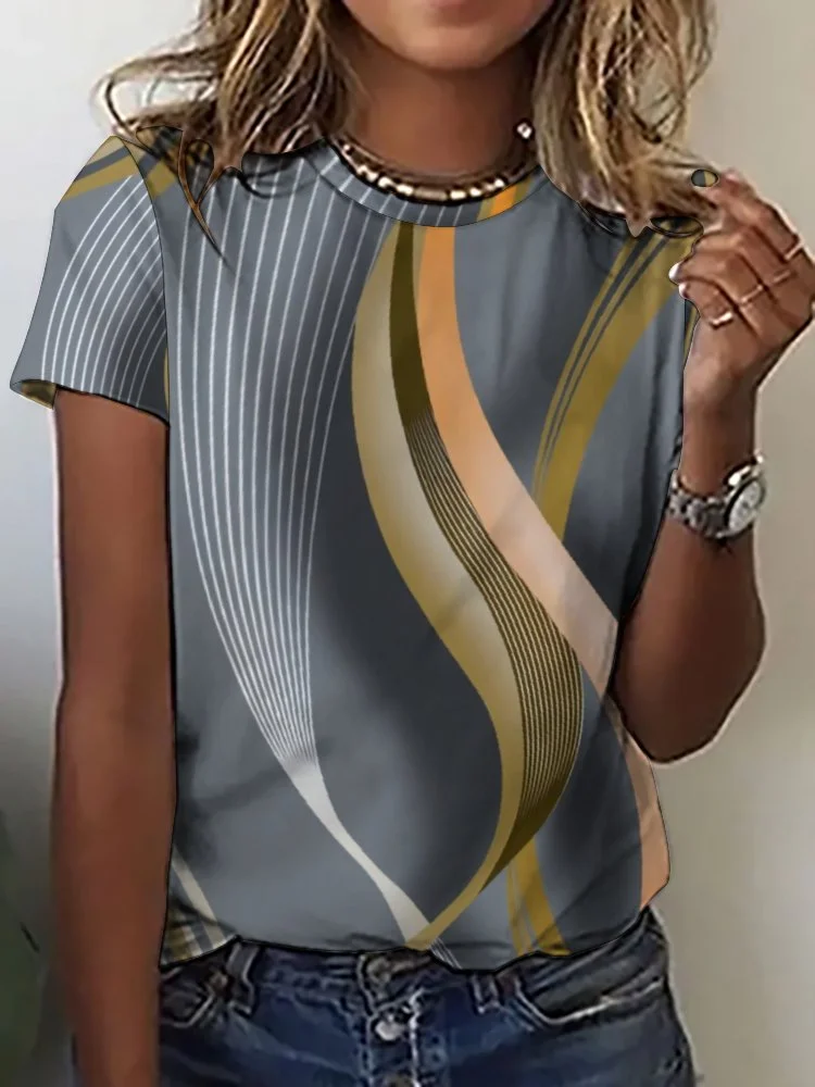 Printed Short Sleeve Casual T-shirt for  Women and Men Unisex Pattern Texture, Gray, Apricot