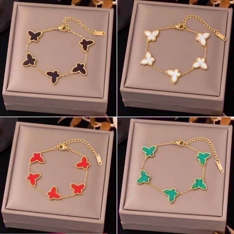 Sweet Butterfly Titanium Steel Plating Inlay Shell 18k Gold Plated Bracelets