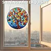 (18.5cm)DIY Acrylic Jigsaw Puzzle Window Hanging with Hanging Chain DIY Stained Glass Decoration Round Window Puzzle Decor for DIY Craft Project (Stained Glass Tree)
