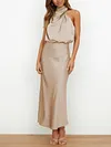 Women's Silk Turtleneck Sleeveless Midi Dress For Party