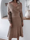 Long Sleeves Shirts Tops+Pleated Skirt Suit