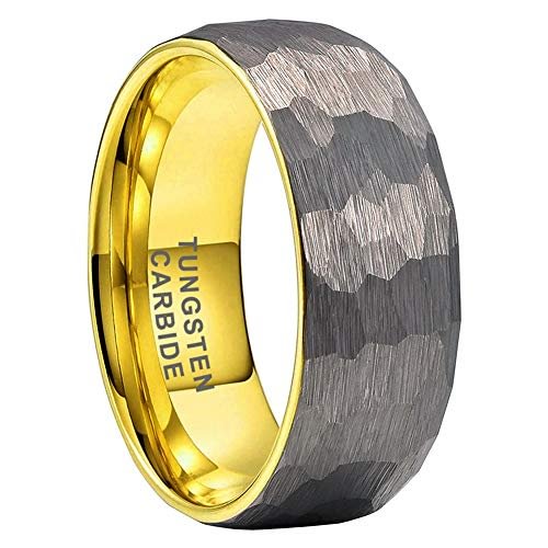 Grey Gold Hammered Tungsten Domed Matte Finish Wedding Bands Rings For Men Women