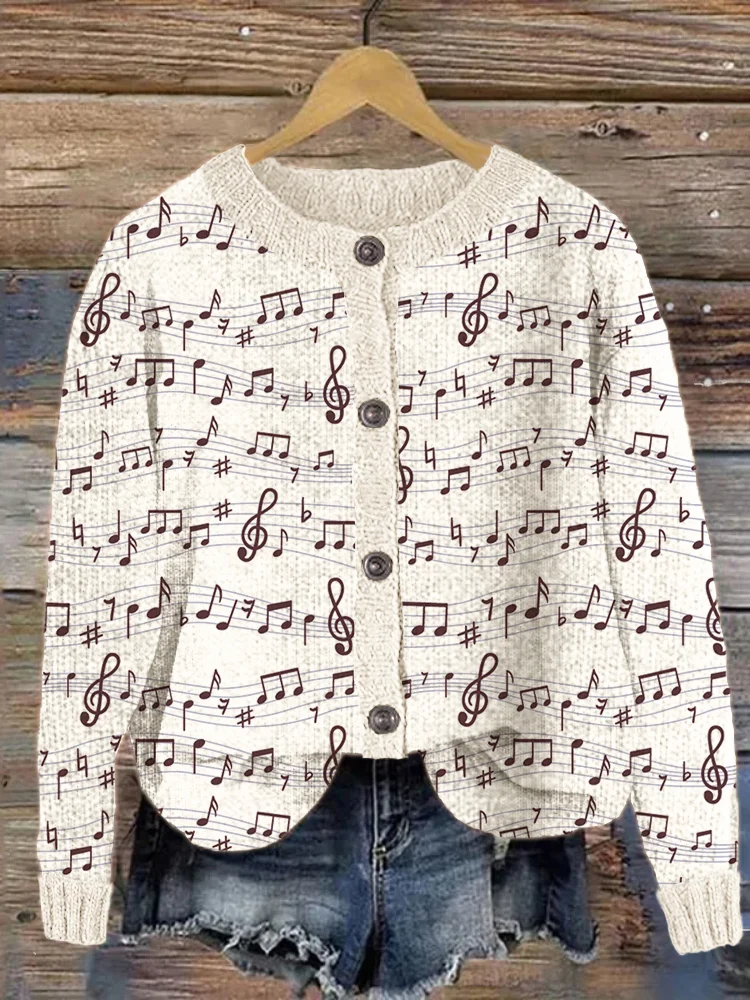 VChics Musical Notes Casual Cozy Knit cardigan