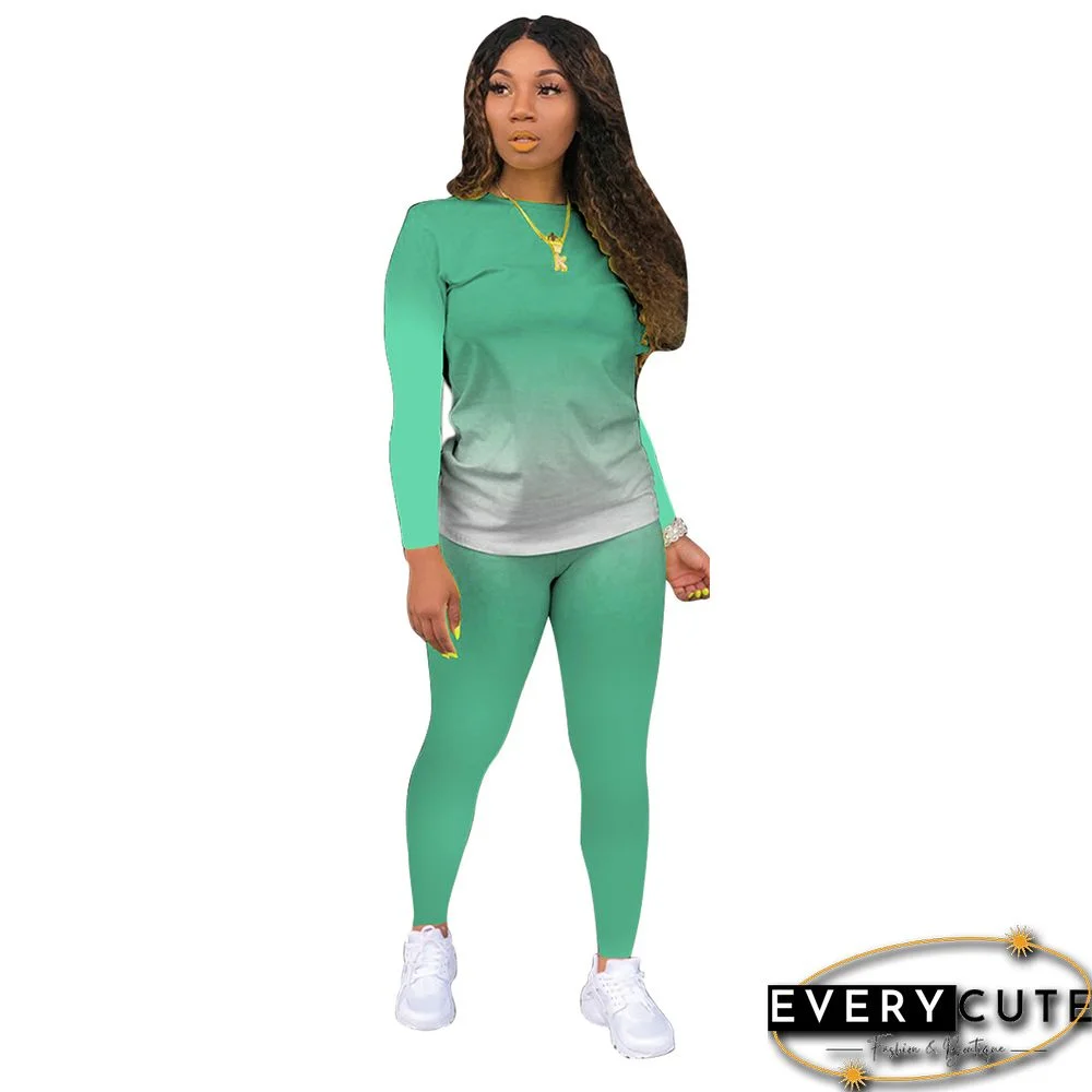 Green Gradient Long Sleeve Pant Set