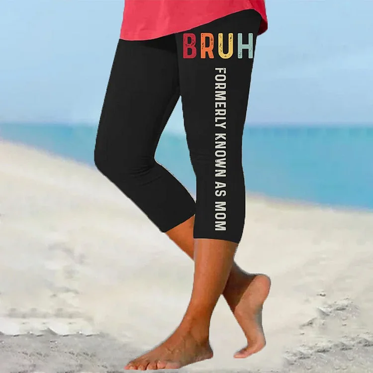 Comstylish Mother's Day Bruh Formerly Known As Mom Printed Cropped Yoga Leggings