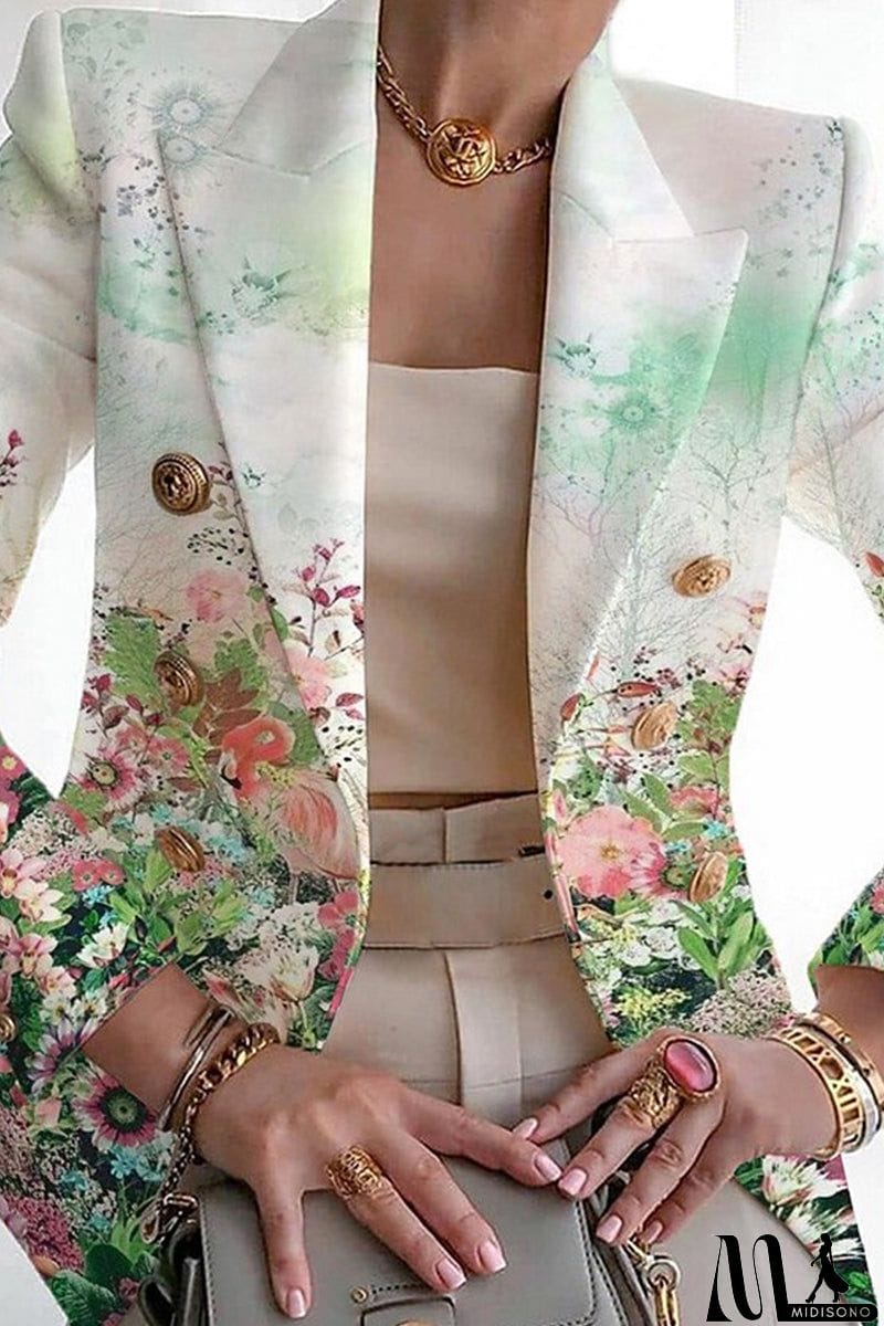 MidiSono - Casual Print Patchwork Cardigan Turn-back Collar Outerwear