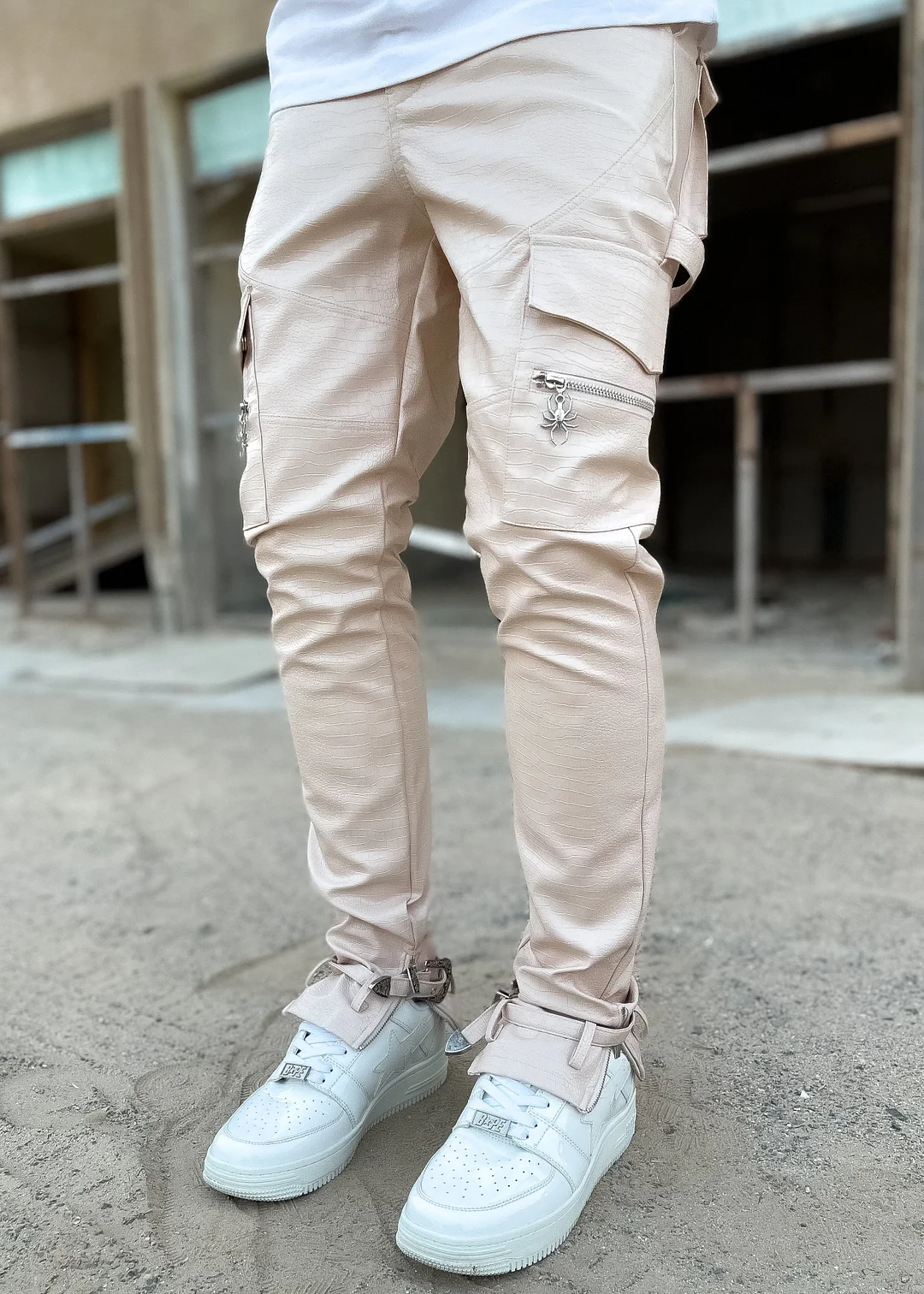 Cream Racer Snake Leather Pant