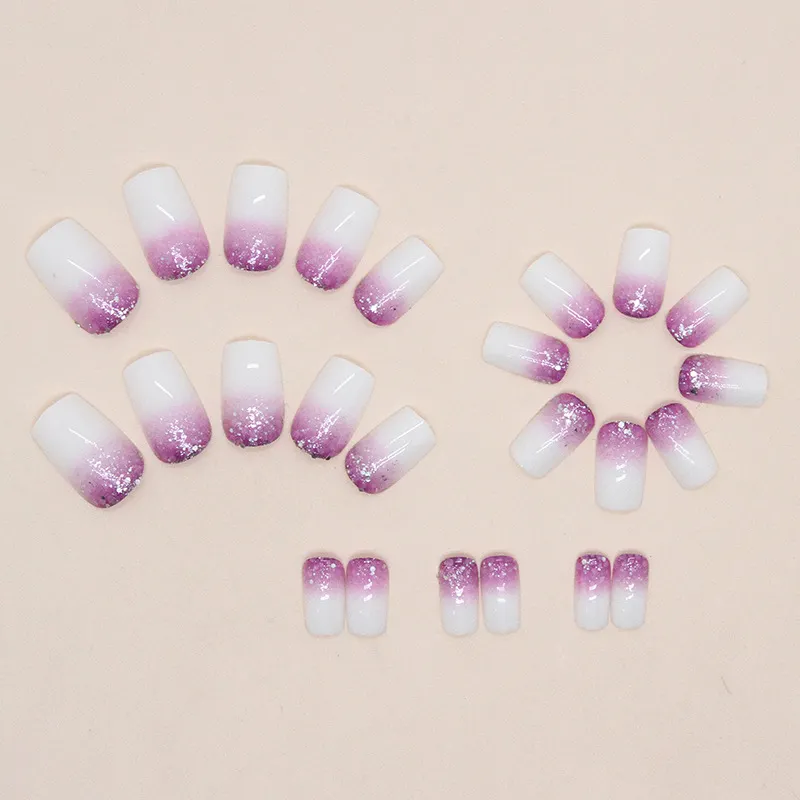 Churchf Churchf Gradient Milk White Bottom Jump Color Flash Pink Nail Gentle And Sweet Temperament Girl Fake Nails Wear Nail Nail Tablets