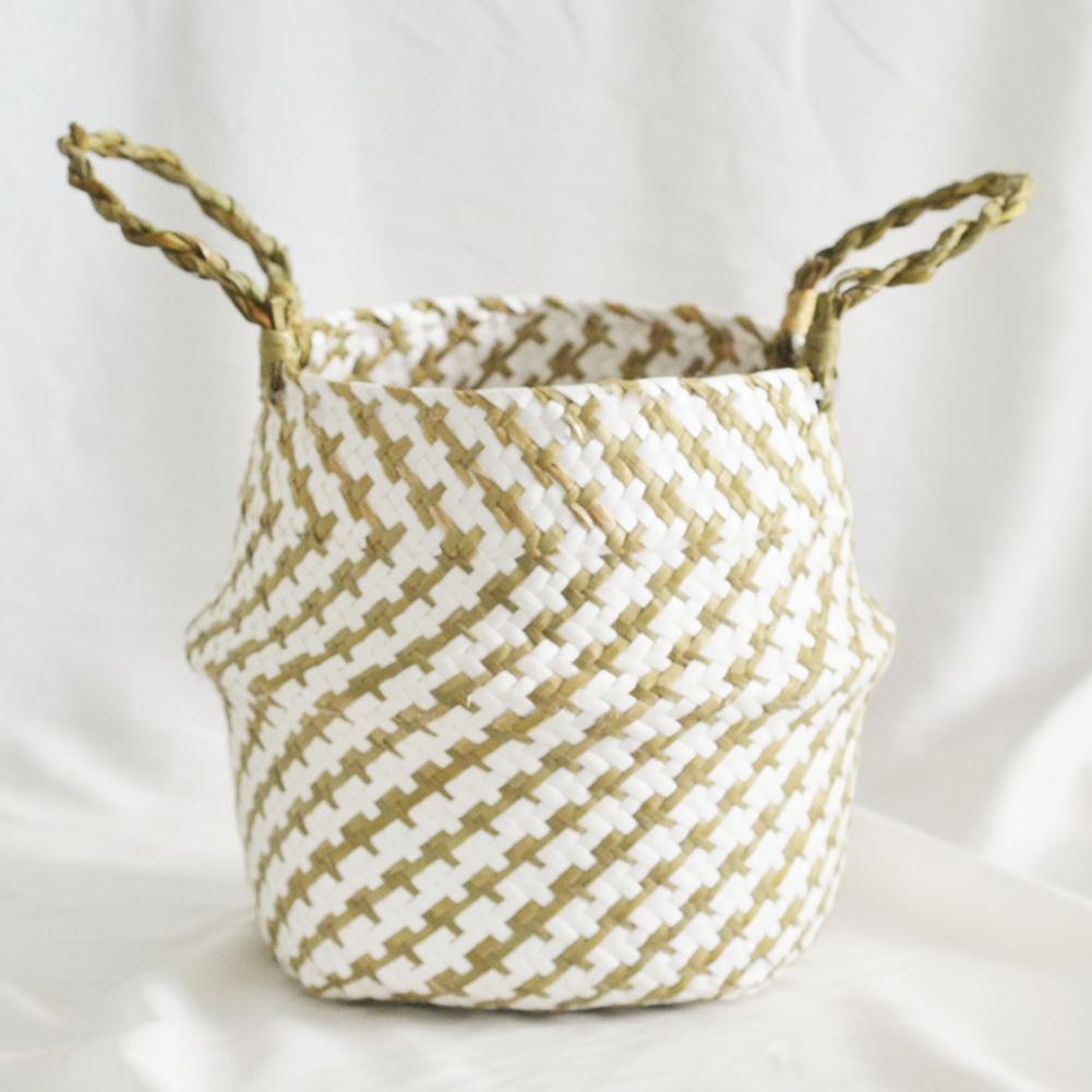 

Home Garden Folding Bellied Basket Flower Plant Pot Straw Storage Organizer, 501 Original