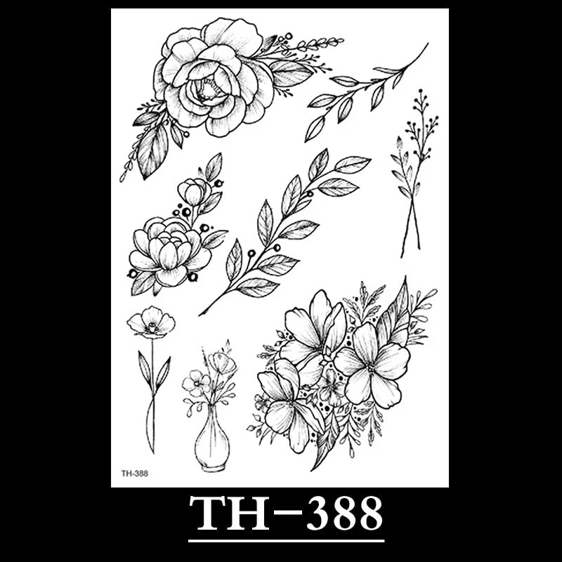 New Temporary Tattoos for Women Flower Sketch Tattoo Stickers Black and White Arm Art Snake Stickers Waterproof and Sweat Tattoo