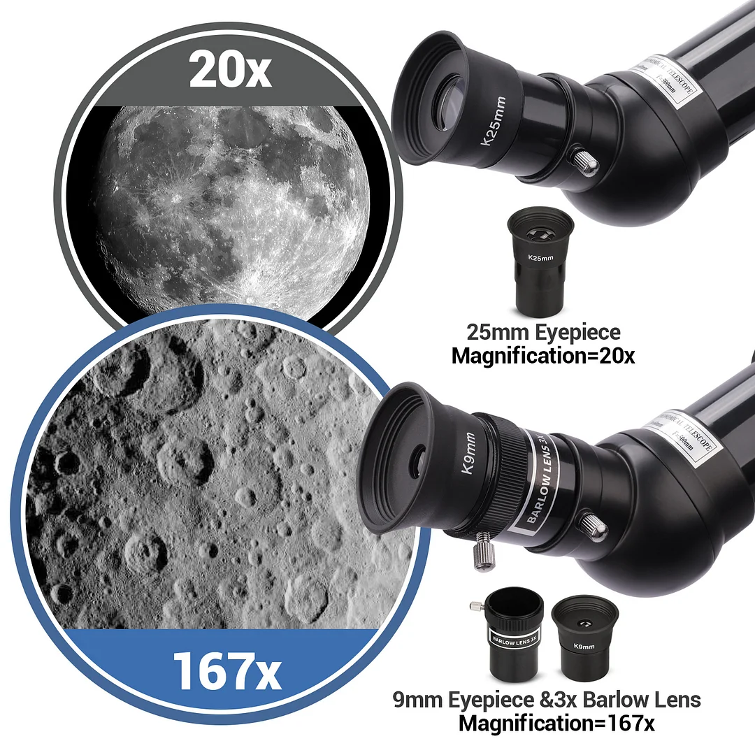 20X-167X HD Refractor Telescope for Adults Kids High Powered, with Finderscope and Tripod, 60mm Aperture Telescope for Viewing Stars