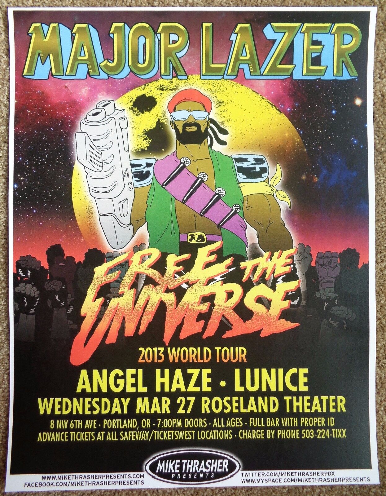 MAJOR LAZER DJ Diplo 2013 Gig POSTER Portland Oregon Concert