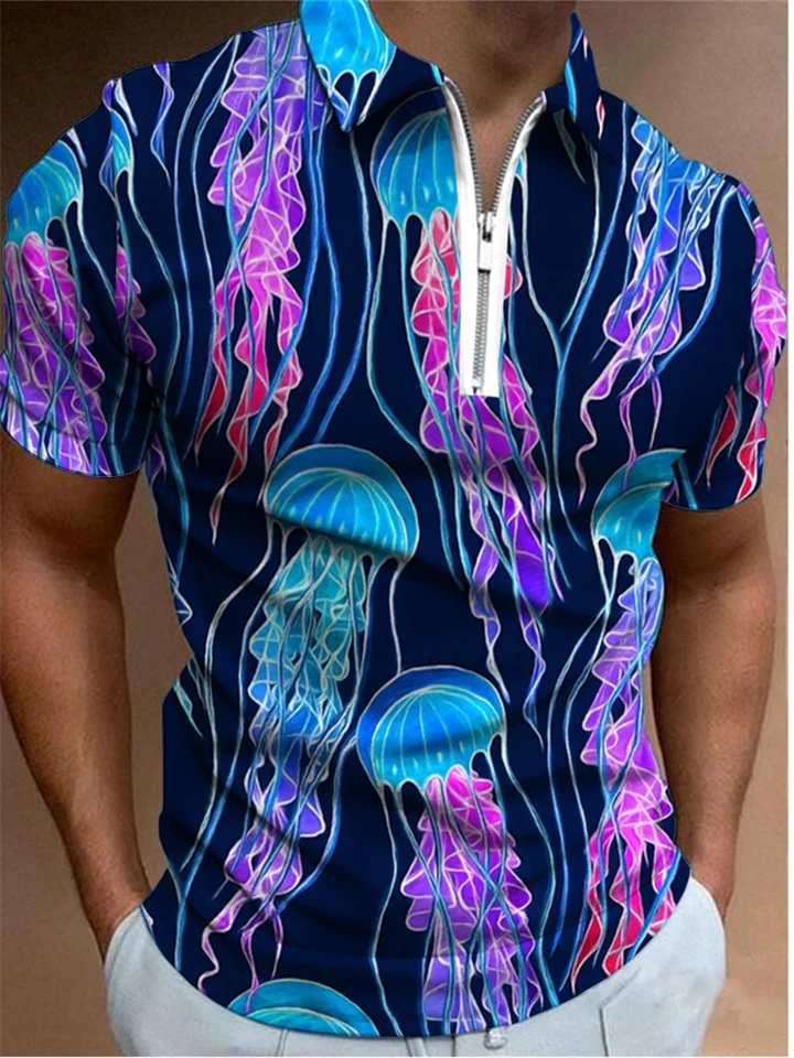 Fashion Jellyfish Print Polo Shirt Men's Summer Short Sleeve S M L XL 2XL 3XL 4XL-Cosfine