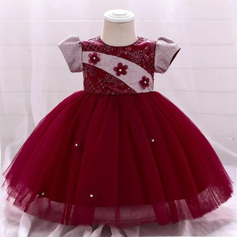 2021 White Dress Ceremony 1st Birthday Dress For Baby Girl Clothes Beading  Princess Dress Ball Gown Party  Dresses 2 1- 5 Years