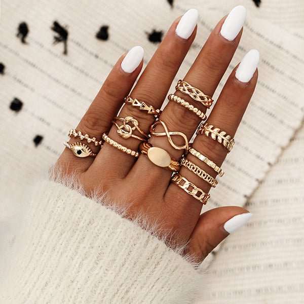 Personality Retro Wind Devil's Eye 8-character geometric ring set 13