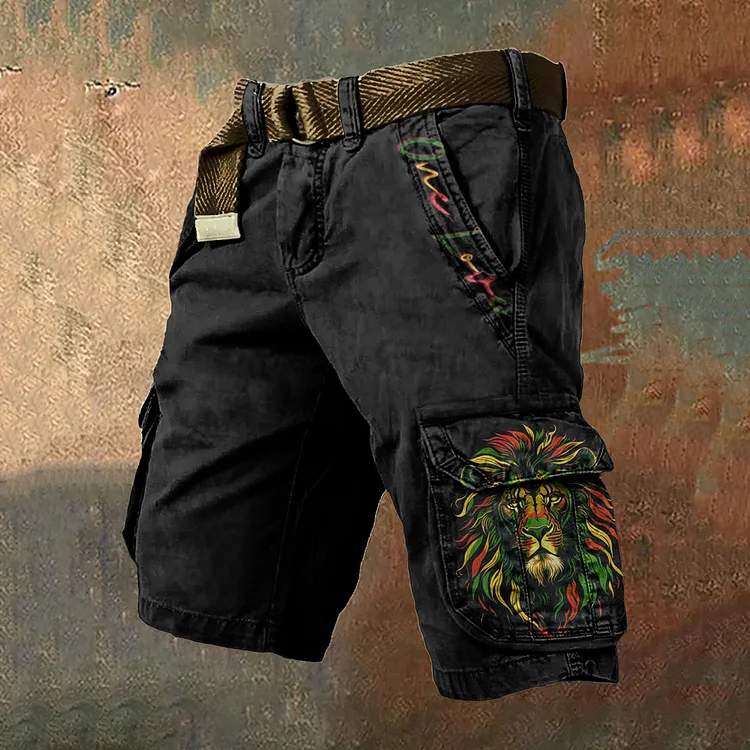 Comstylish Men'S Reggae Lion One Love Art Cargo Shorts