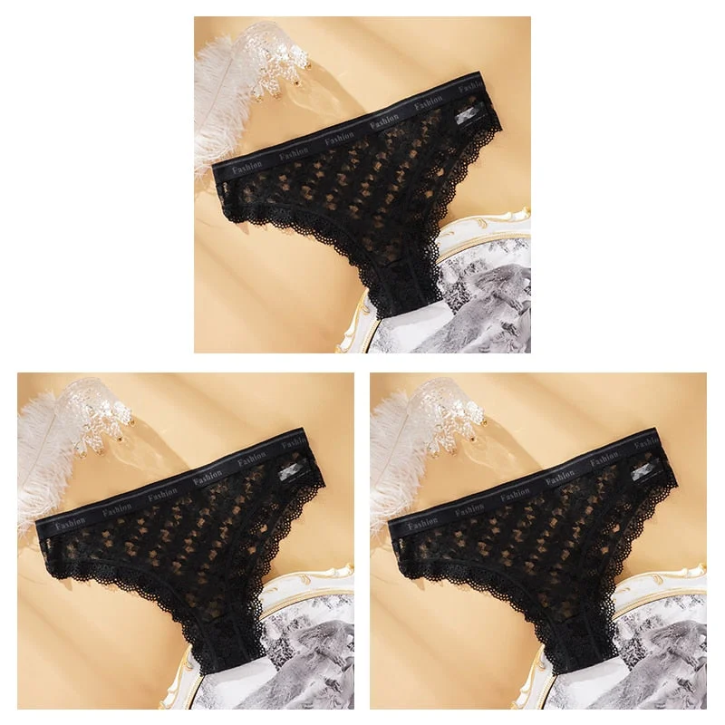 Fashion Lace Hollow Briefs Comfortable And Soft Panties Women's Sexy Close-Fitting Panties Low Rise 3PCS Underwear Lingerie