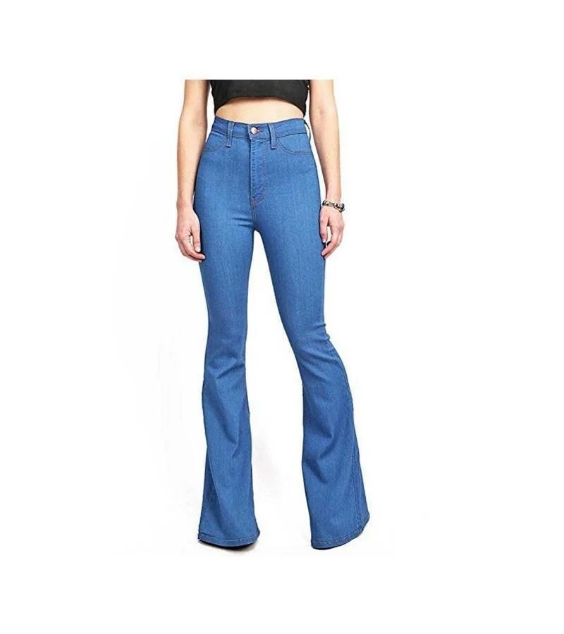 Modern Women Fashion Stretch Denim Fabric Solid Color Flare Jeans