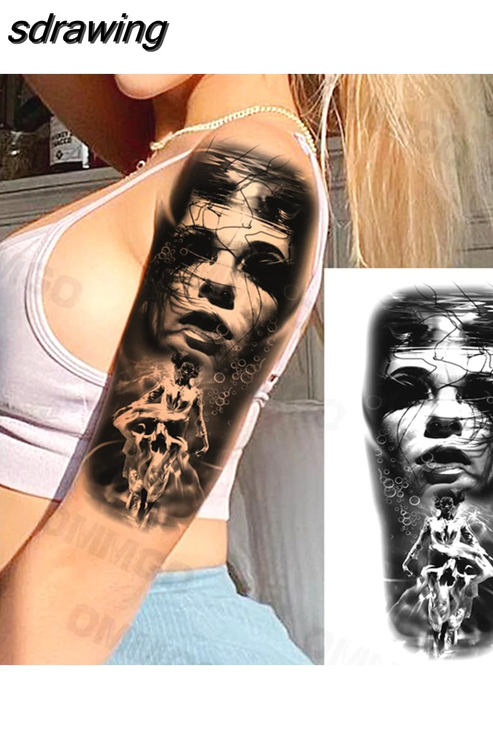 sdrawing Lion Rose Flower Temporary Tattoos For Women Adult Girl Compass Skull Fake Tattoo Arm Thigh Body Art Waterproof Tatoos