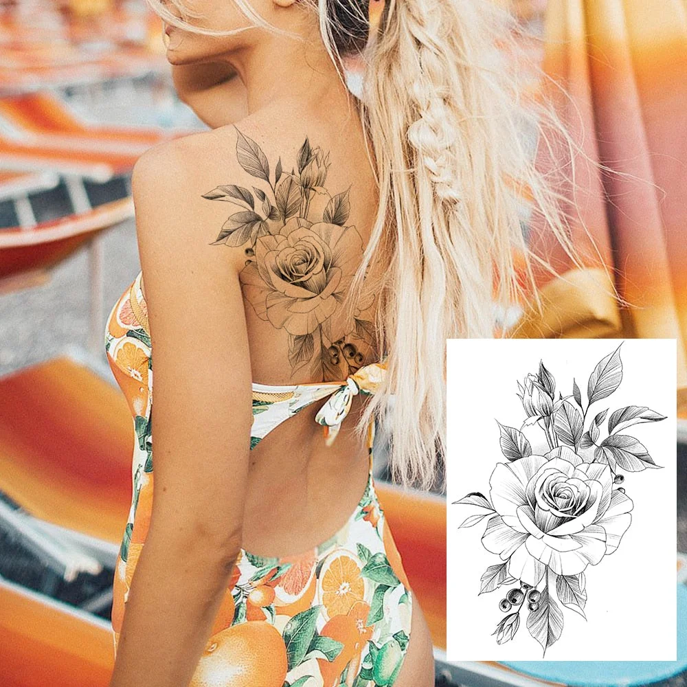 Realistic Sexy Peony Tattoos Temporary Women Adult Flower Arm Tattoos Sticker Waterproof Fake Floral Bloosom Body Leg Art Tatoos