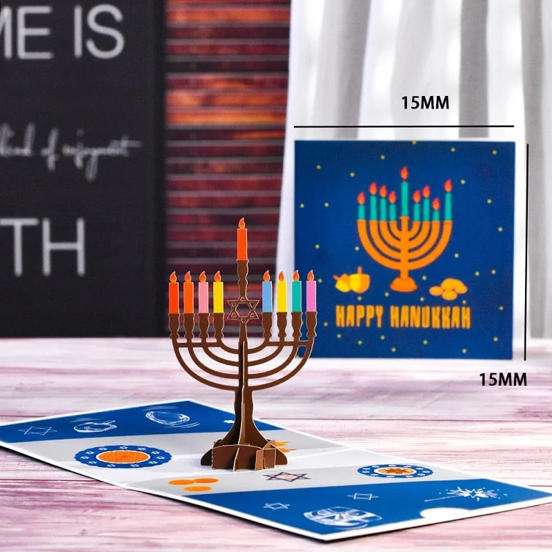 Happy Hanukkah Cards Funny 3D Pop-up Menorah Card for Jew Chanukah Festival Greeting Card Kids Family Postcard Hexagram