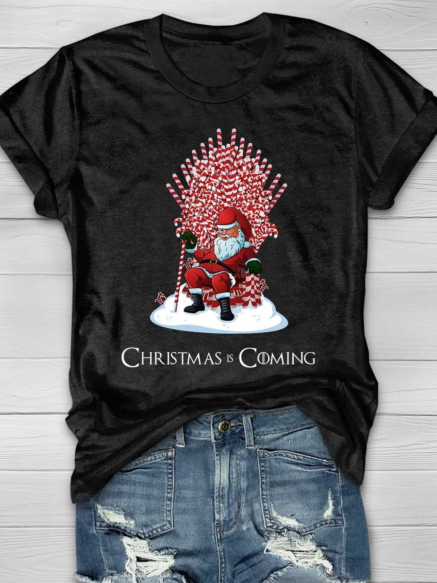 Christmas Is Coming Print Short Sleeve T-shirt