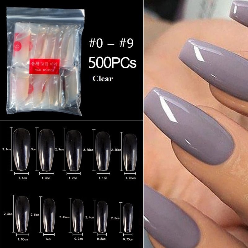 500/100pcs/bag French Ballerina Fake with Designs  Nail Nail Art Tips Gradient Clear Nail Tips Coffin Nails Full Cover Manicure