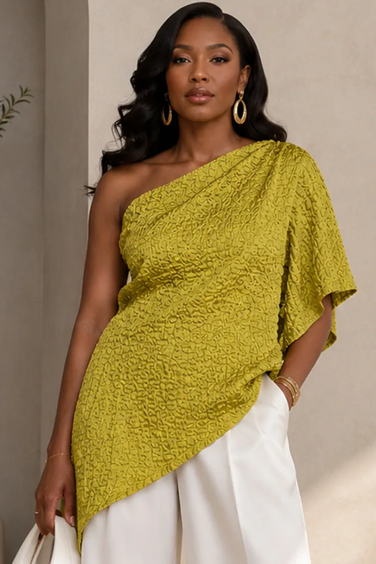 Xpluswear Design Plus Size Business Casual Sage Green One Shoulder Short Sleeve Asymmetric Hem Irregular Hem Blouses [Pre-Order] 2024 - Xpluswear