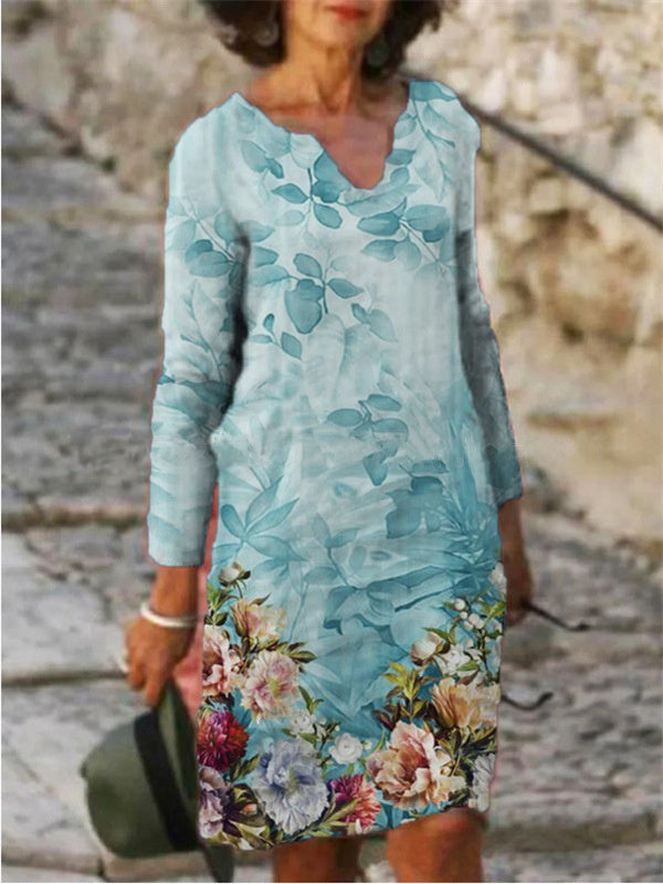 Women Long Sleeve V-neck Graphic Floral Printed Top