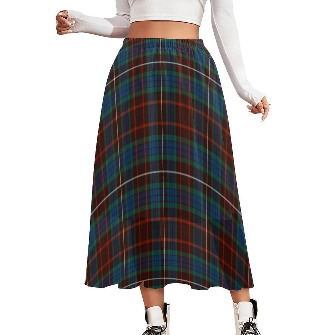 Clan Fraser Ancient Tartan Double-Layered High Waist Midi Chiffon Skirt