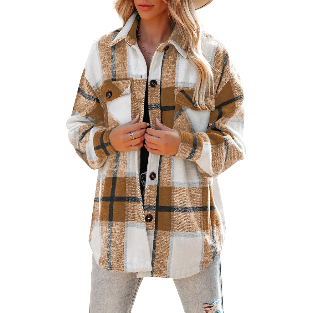  thdmladies Plaid Jacket Casual Loose Pocket Shirt thedmladies