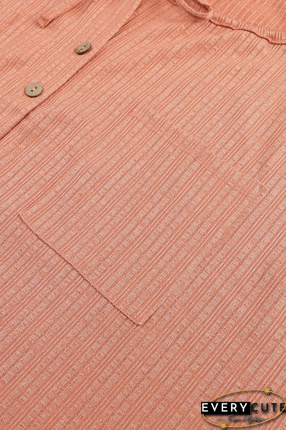 Orange Notched V Neck Buttoned Front Textured Loose Top