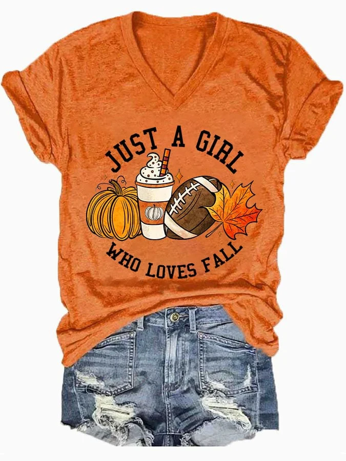 🔥Buy 3 Get 10% Off🔥Women's Casual Just A Girl Who Loves Fall Print Short Sleeve T-Shirt